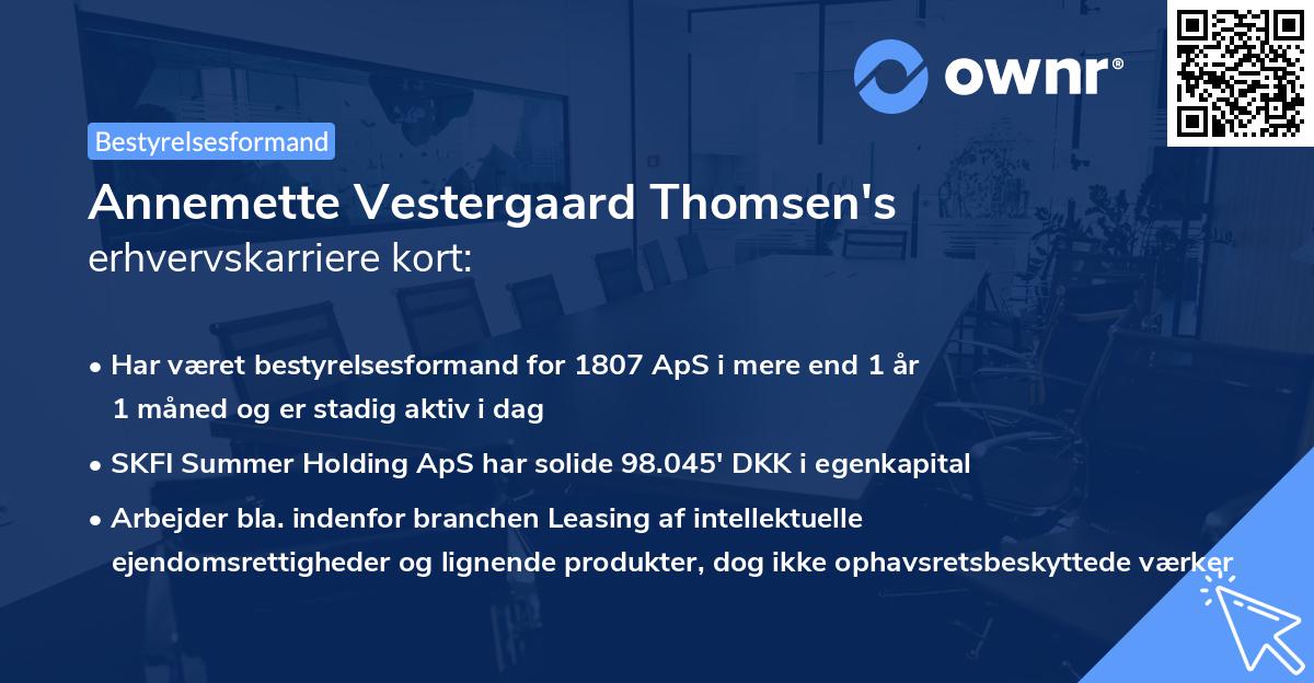 Annemette Vestergaard Thomsen's erhvervskarriere kort