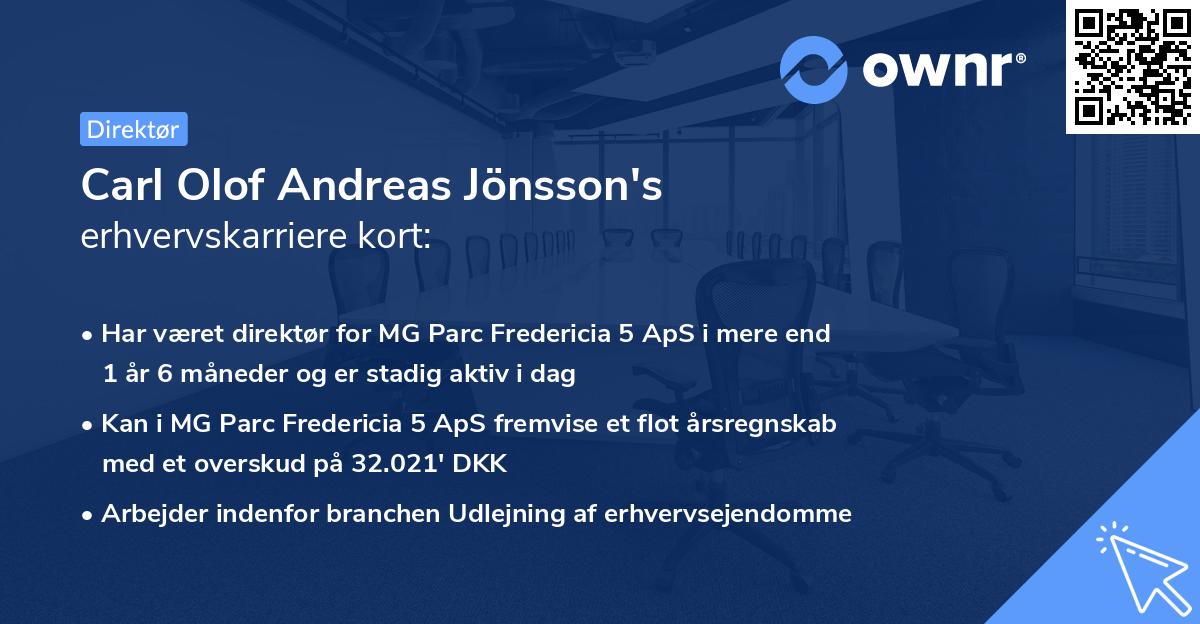 Carl Olof Andreas Jönsson's erhvervskarriere kort