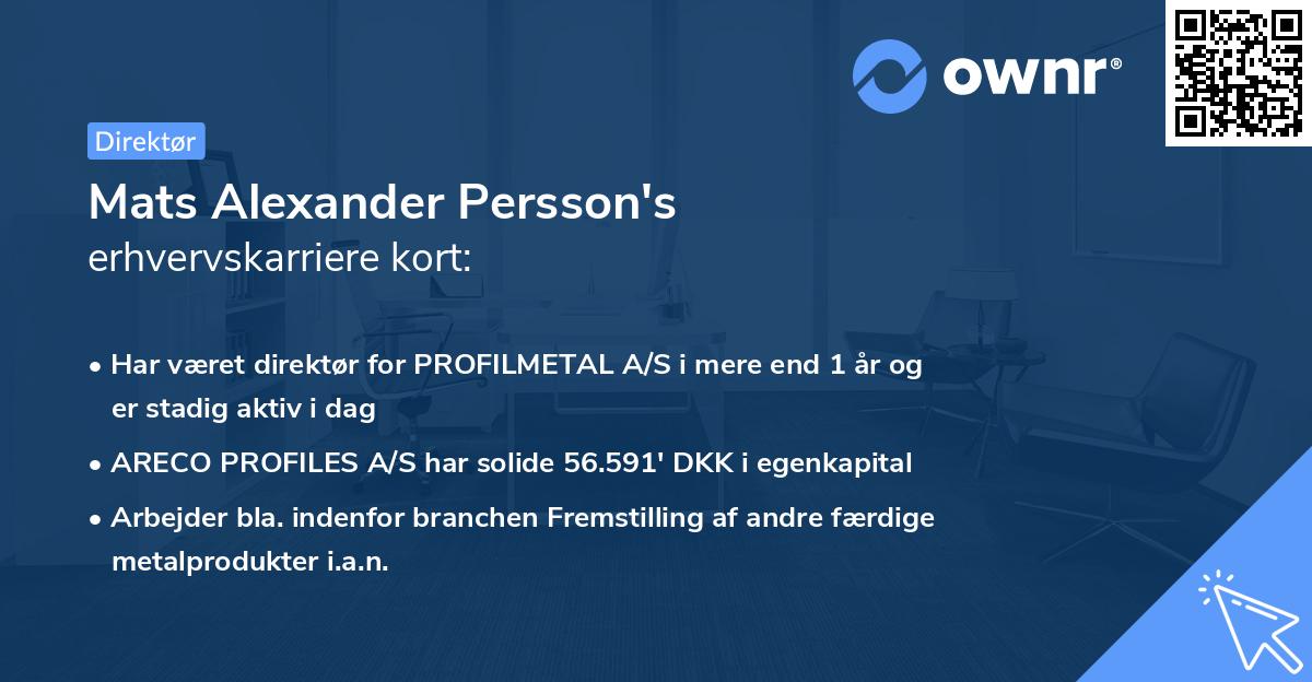 Mats Alexander Persson's erhvervskarriere kort