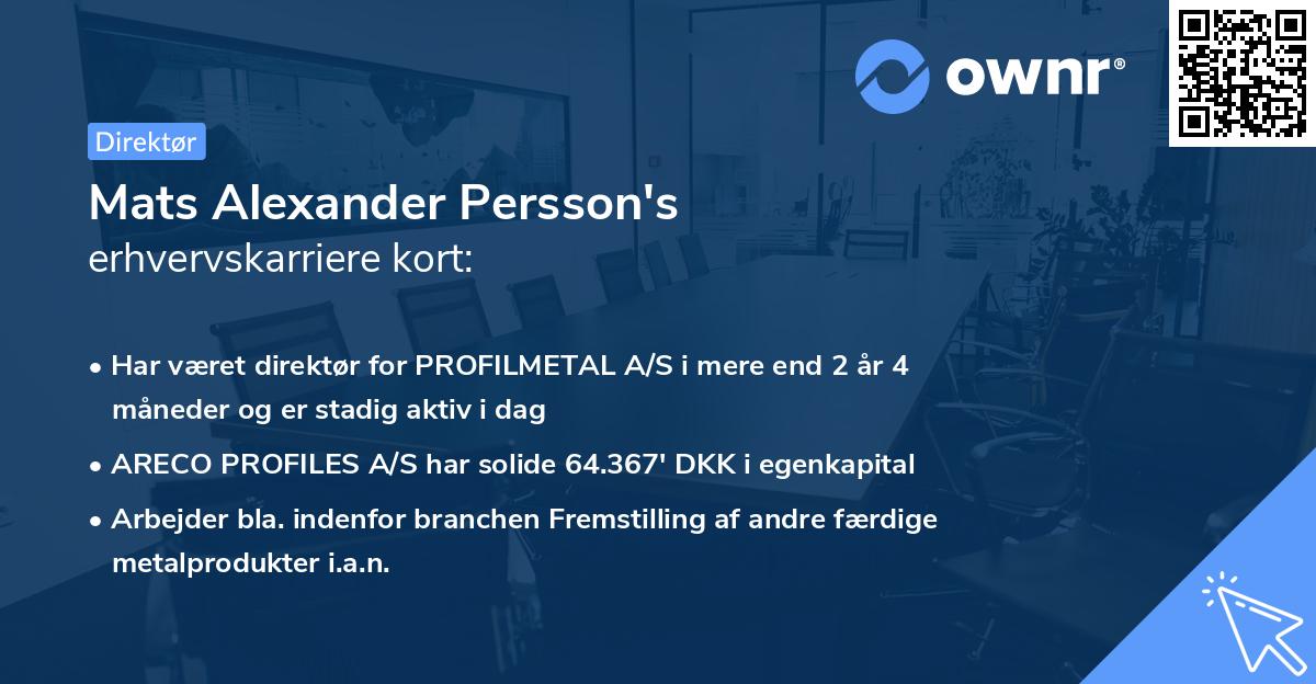 Mats Alexander Persson's erhvervskarriere kort