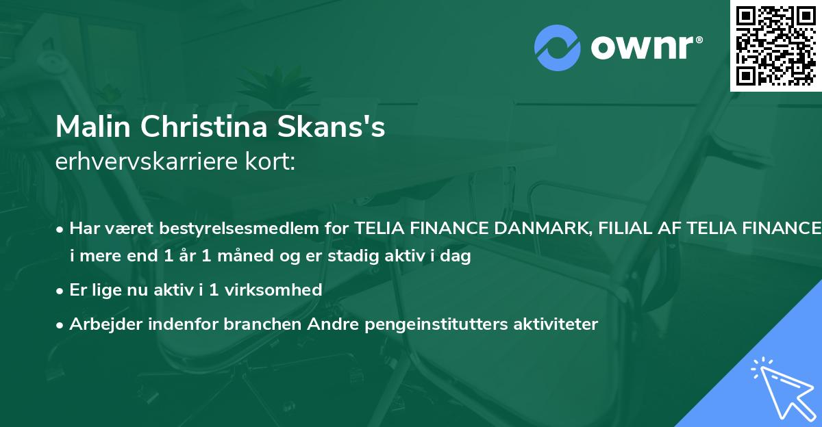 Malin Christina Skans's erhvervskarriere kort