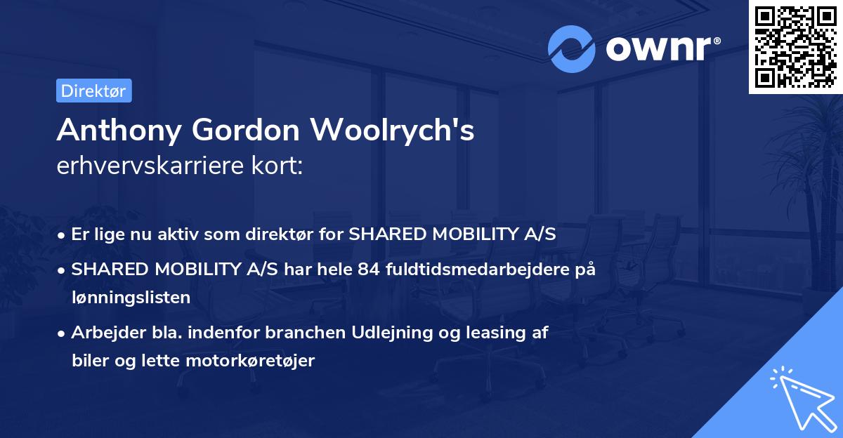 Anthony Gordon Woolrych's erhvervskarriere kort