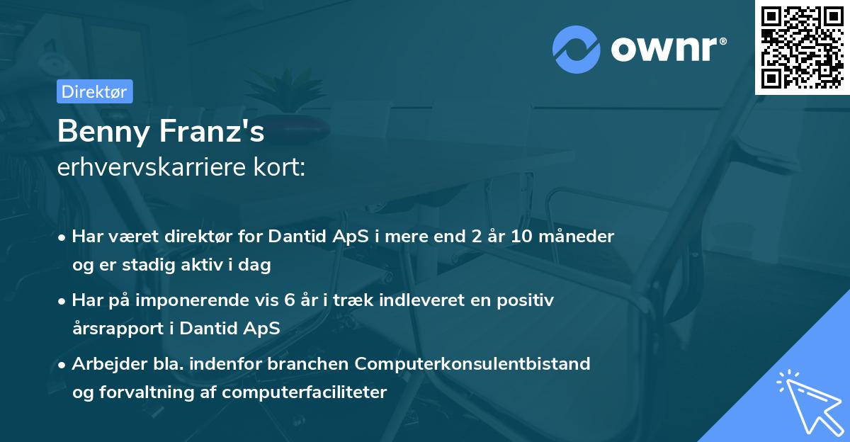 Benny Franz's erhvervskarriere kort