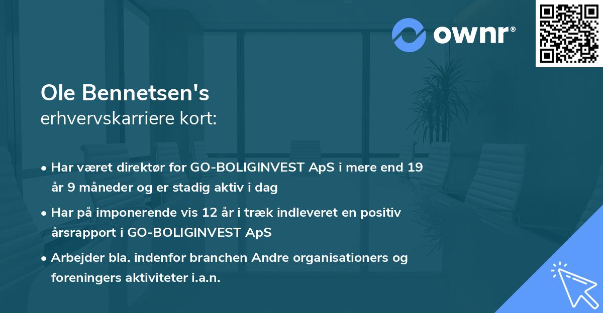 Ole Bennetsen's erhvervskarriere kort