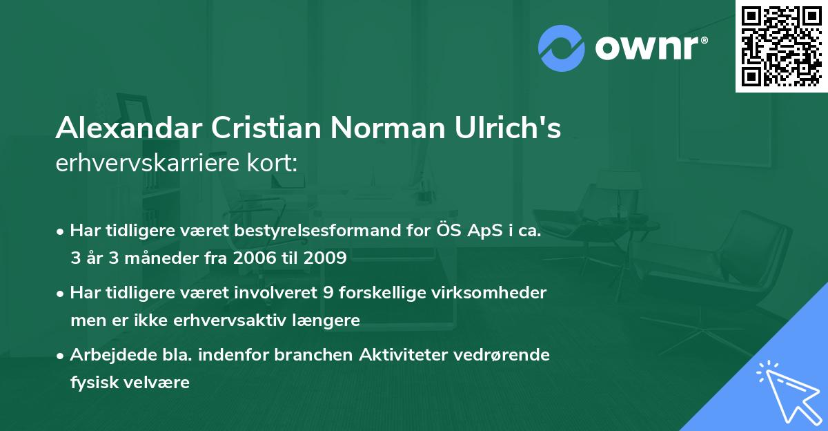 Alexandar Cristian Norman Ulrich's erhvervskarriere kort