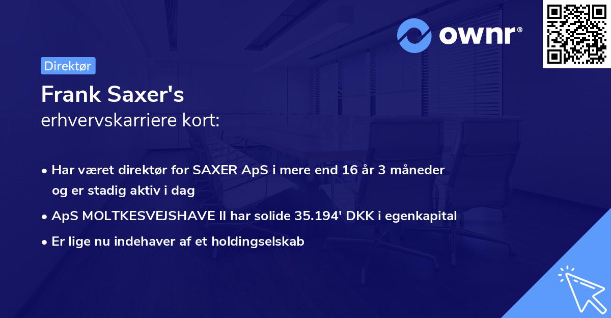 Frank Saxer's erhvervskarriere kort