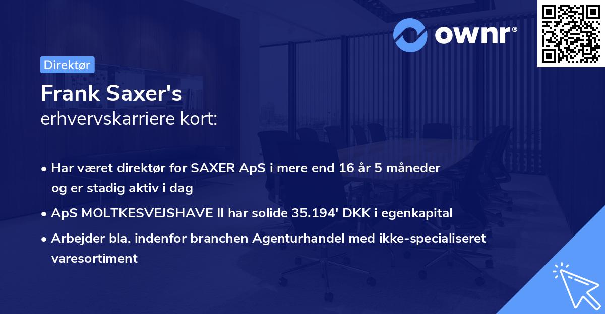 Frank Saxer's erhvervskarriere kort