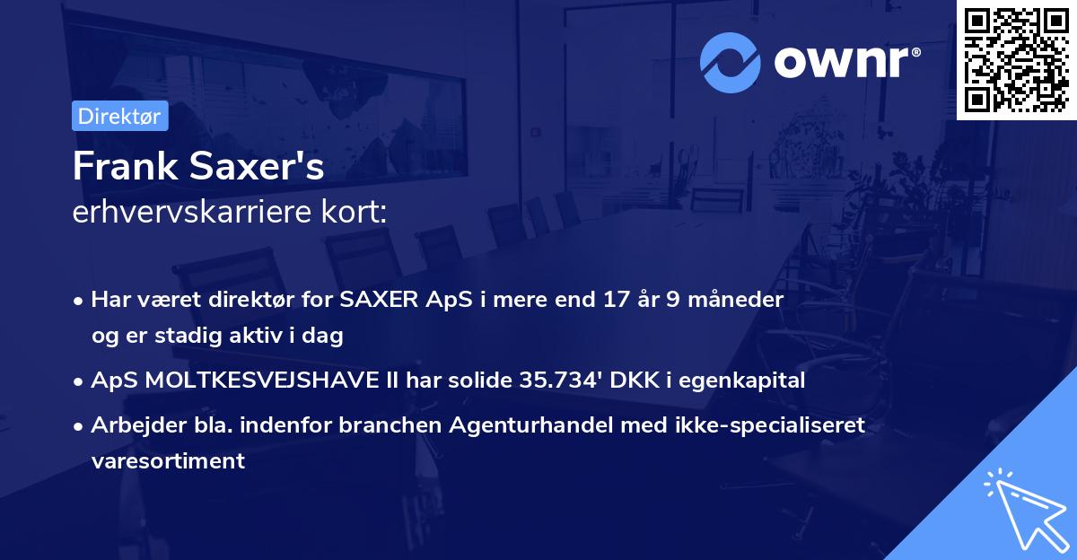 Frank Saxer's erhvervskarriere kort