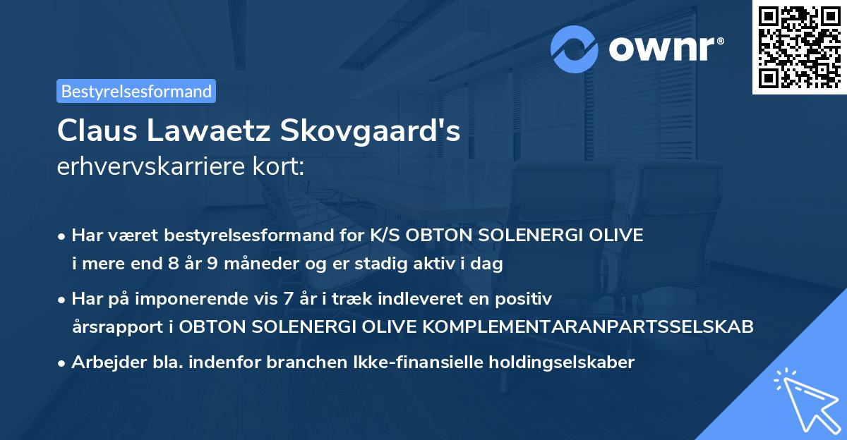 Claus Lawaetz Skovgaard's erhvervskarriere kort