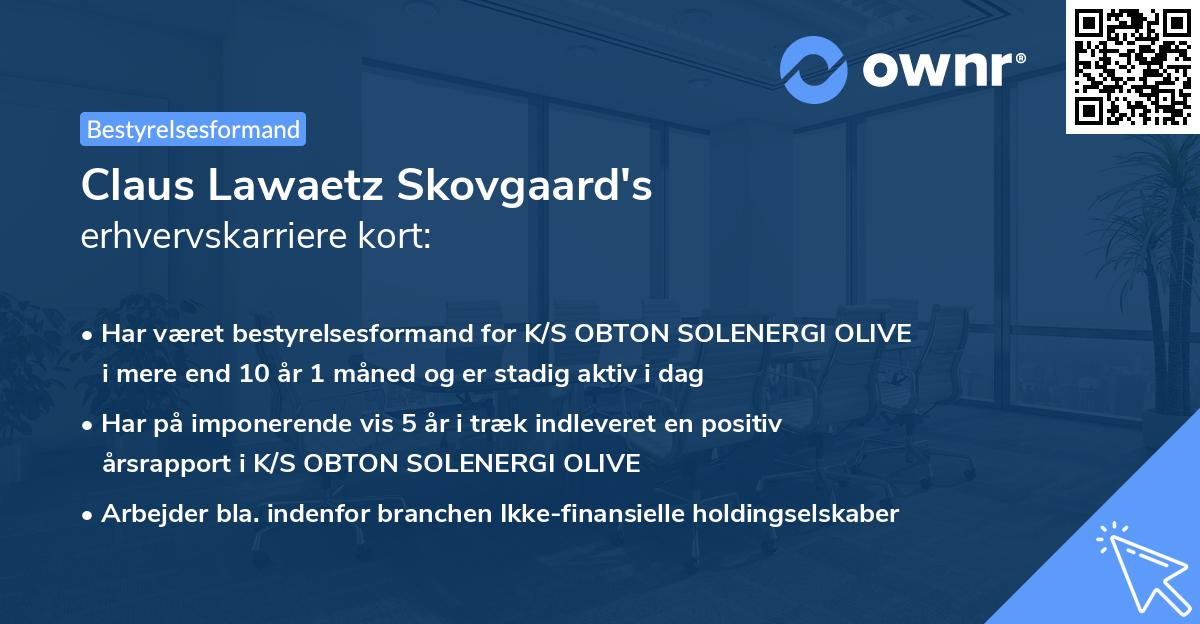 Claus Lawaetz Skovgaard's erhvervskarriere kort