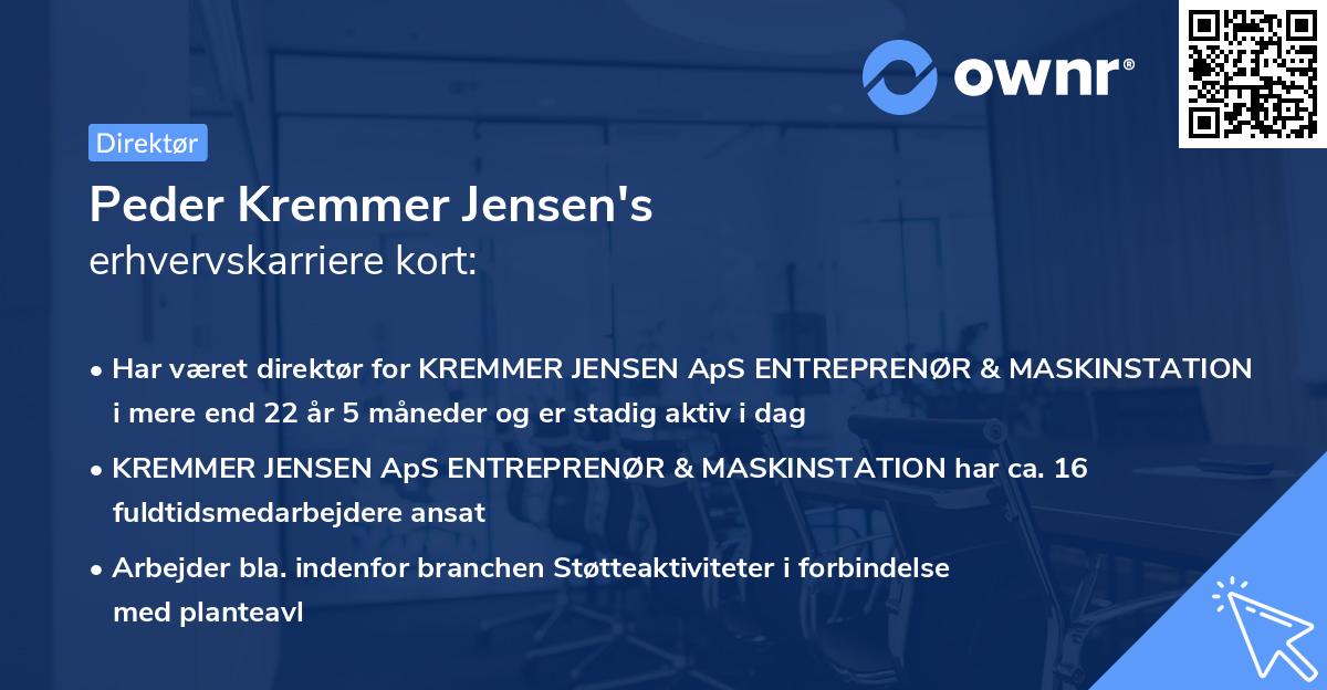 Peder Kremmer Jensen's erhvervskarriere kort