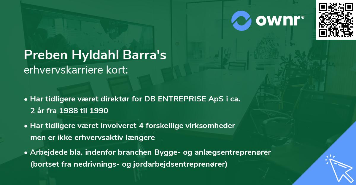Preben Hyldahl Barra's erhvervskarriere kort