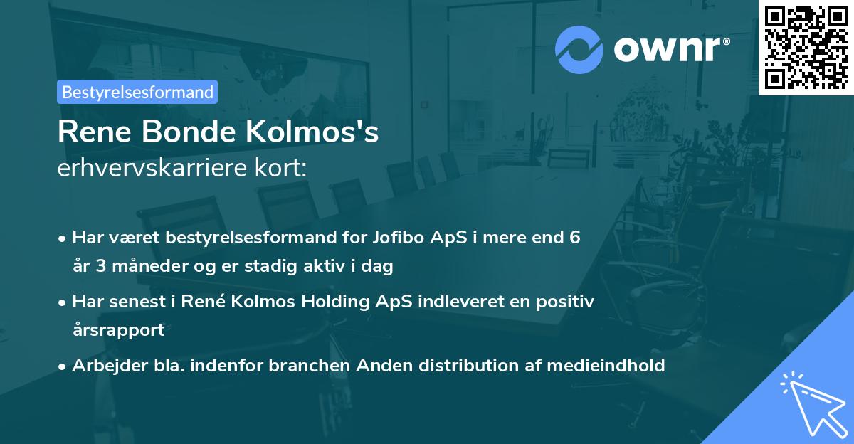 Rene Bonde Kolmos's erhvervskarriere kort