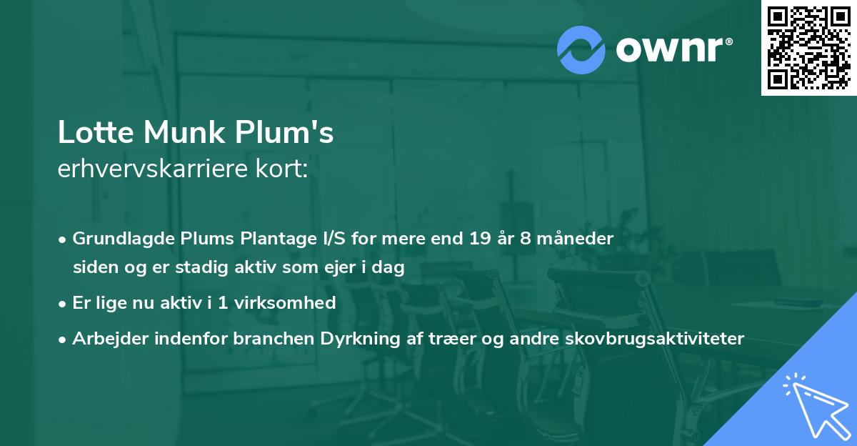 Lotte Munk Plum's erhvervskarriere kort