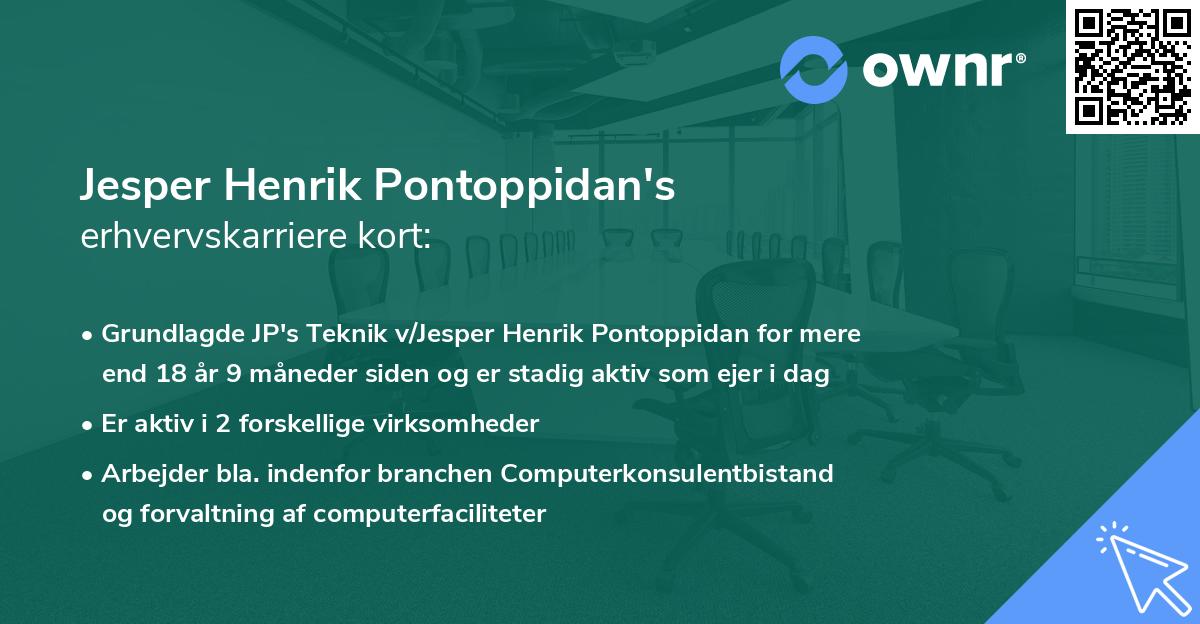 Jesper Henrik Pontoppidan's erhvervskarriere kort