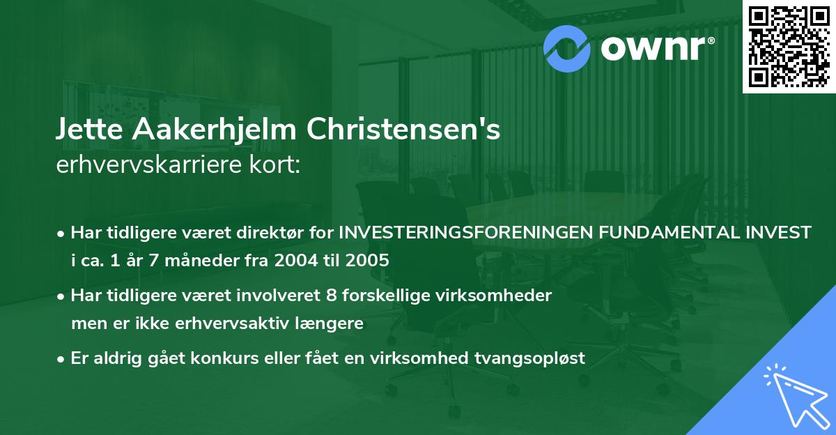 Jette Aakerhjelm Christensen's erhvervskarriere kort