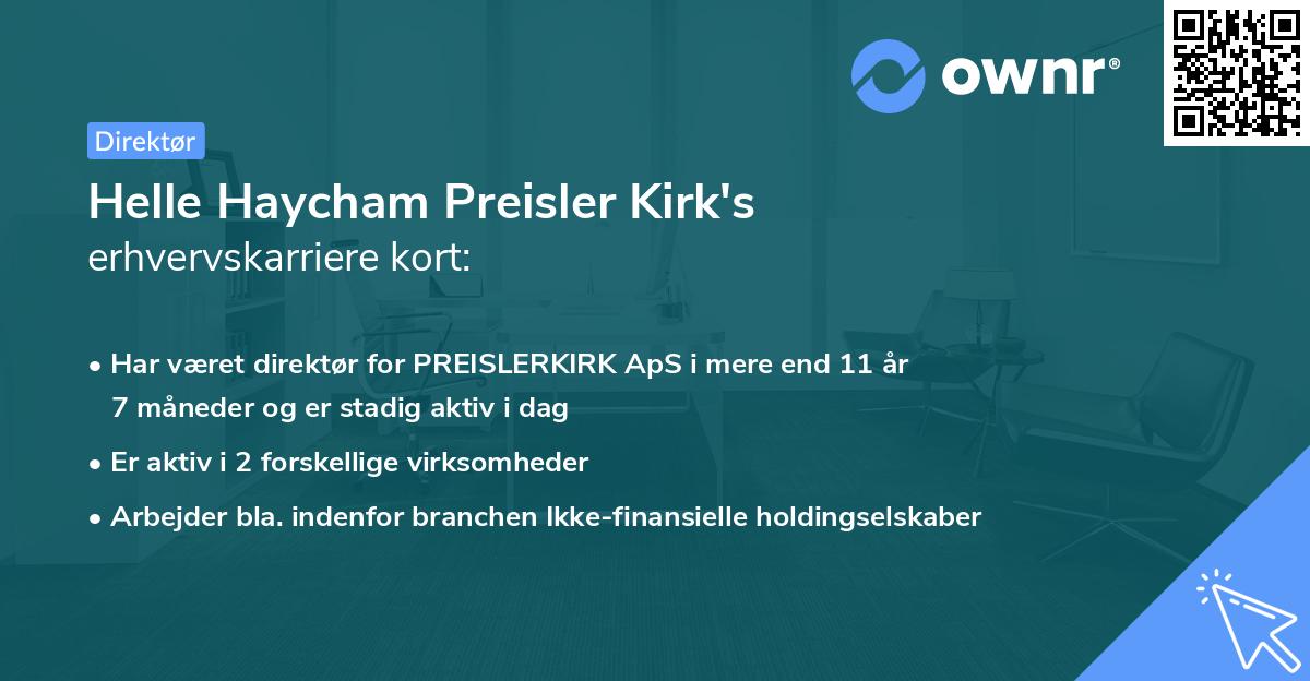 Helle Haycham Preisler Kirk's erhvervskarriere kort
