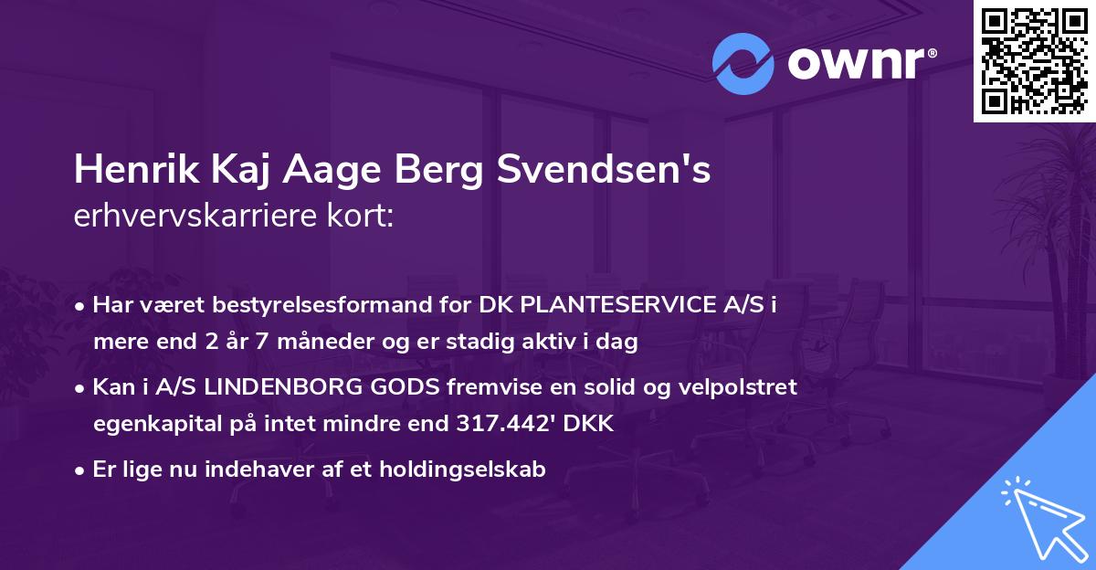 Henrik Kaj Aage Berg Svendsen's erhvervskarriere kort