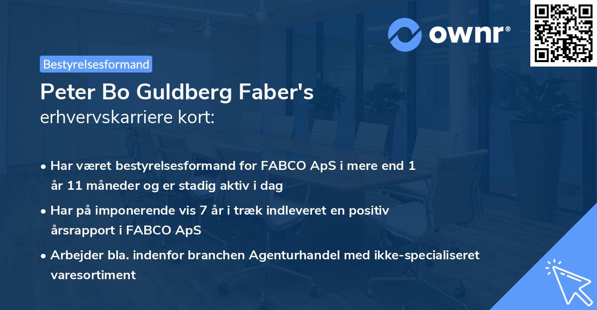 Peter Bo Guldberg Faber's erhvervskarriere kort