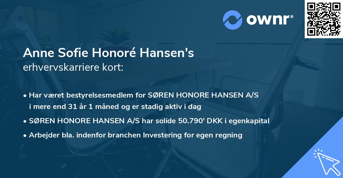 Anne Sofie Honoré Hansen's erhvervskarriere kort