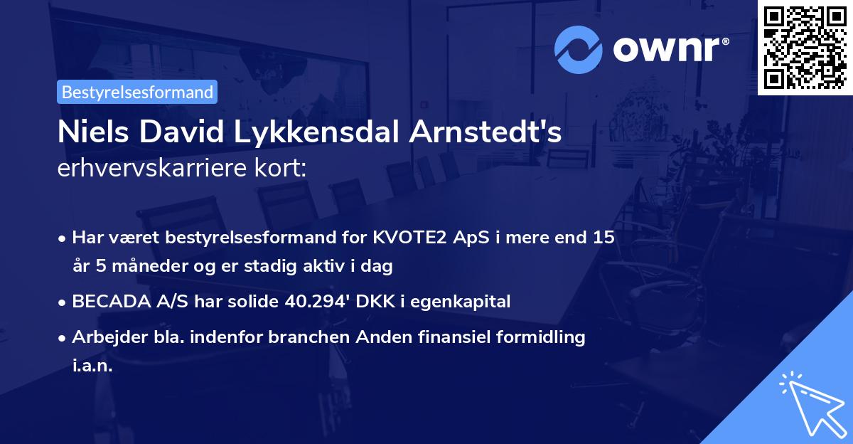 Niels David Lykkensdal Arnstedt's erhvervskarriere kort