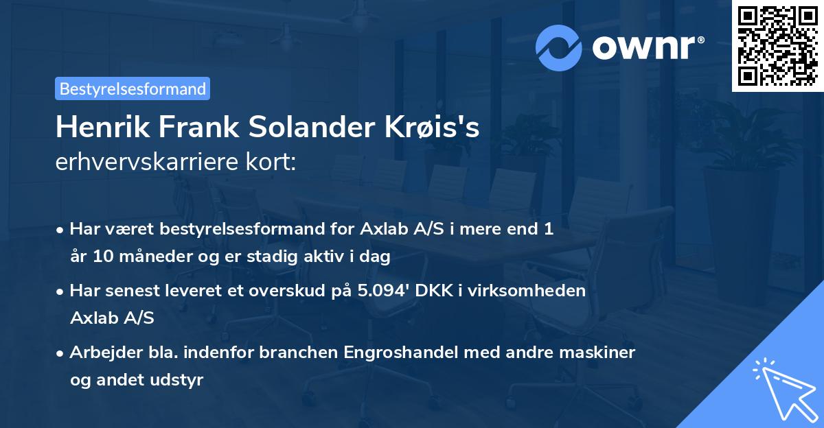 Henrik Frank Solander Krøis's erhvervskarriere kort