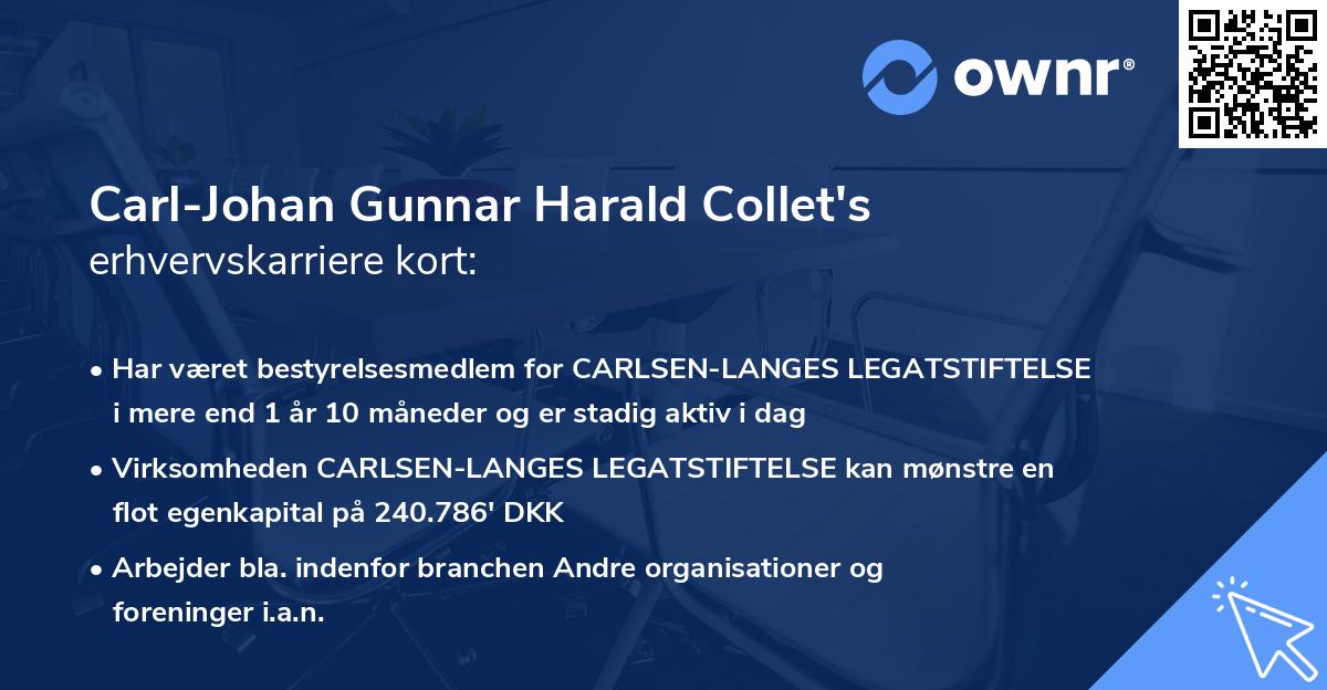 Carl-Johan Gunnar Harald Collet's erhvervskarriere kort