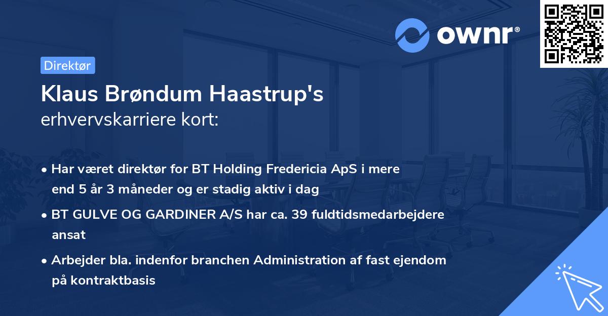 Klaus Brøndum Haastrup's erhvervskarriere kort
