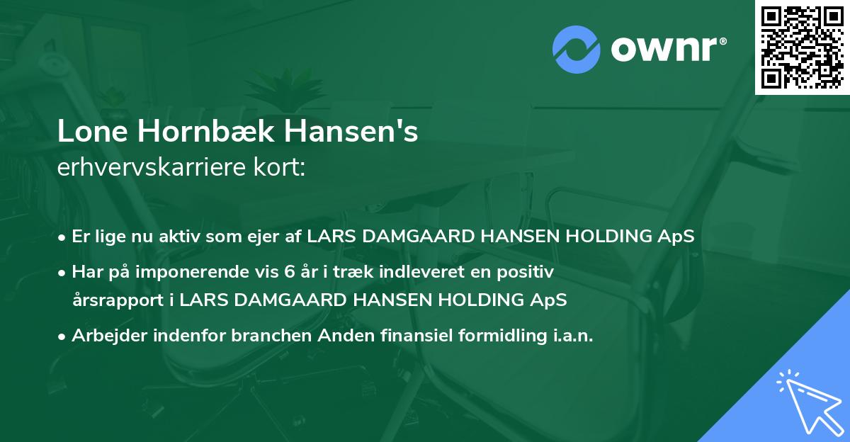 Lone Hornbæk Hansen's erhvervskarriere kort