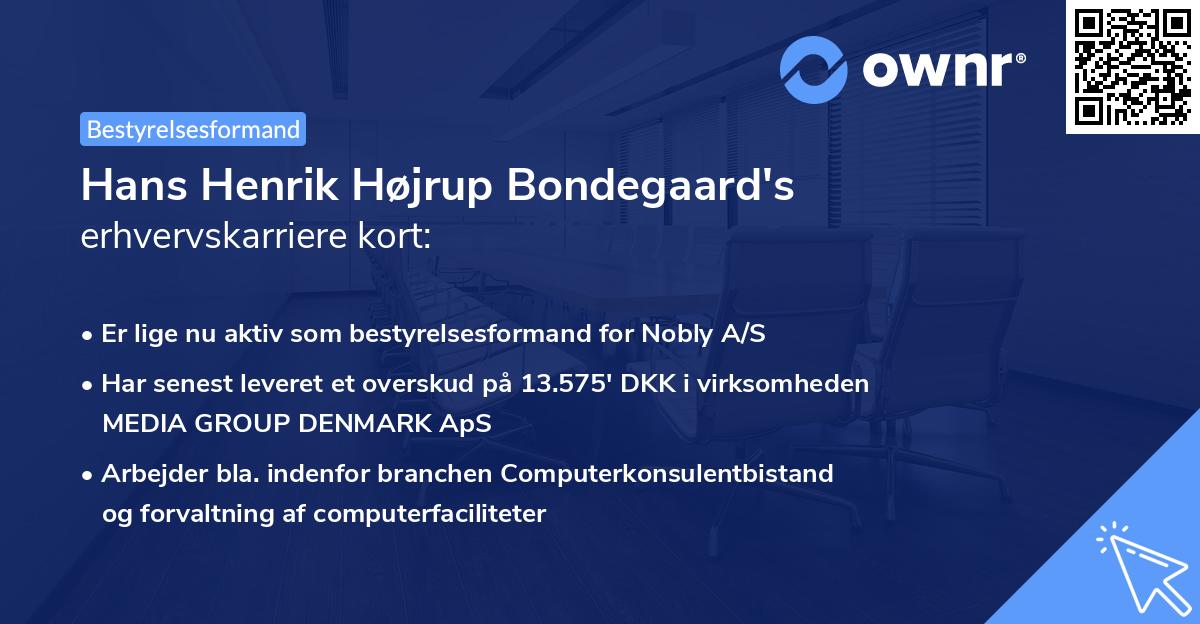 Hans Henrik Højrup Bondegaard's erhvervskarriere kort