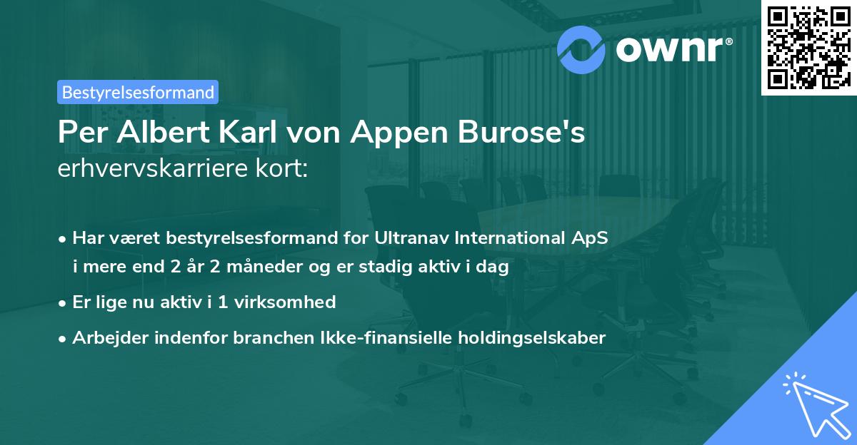 Per Albert Karl von Appen Burose's erhvervskarriere kort