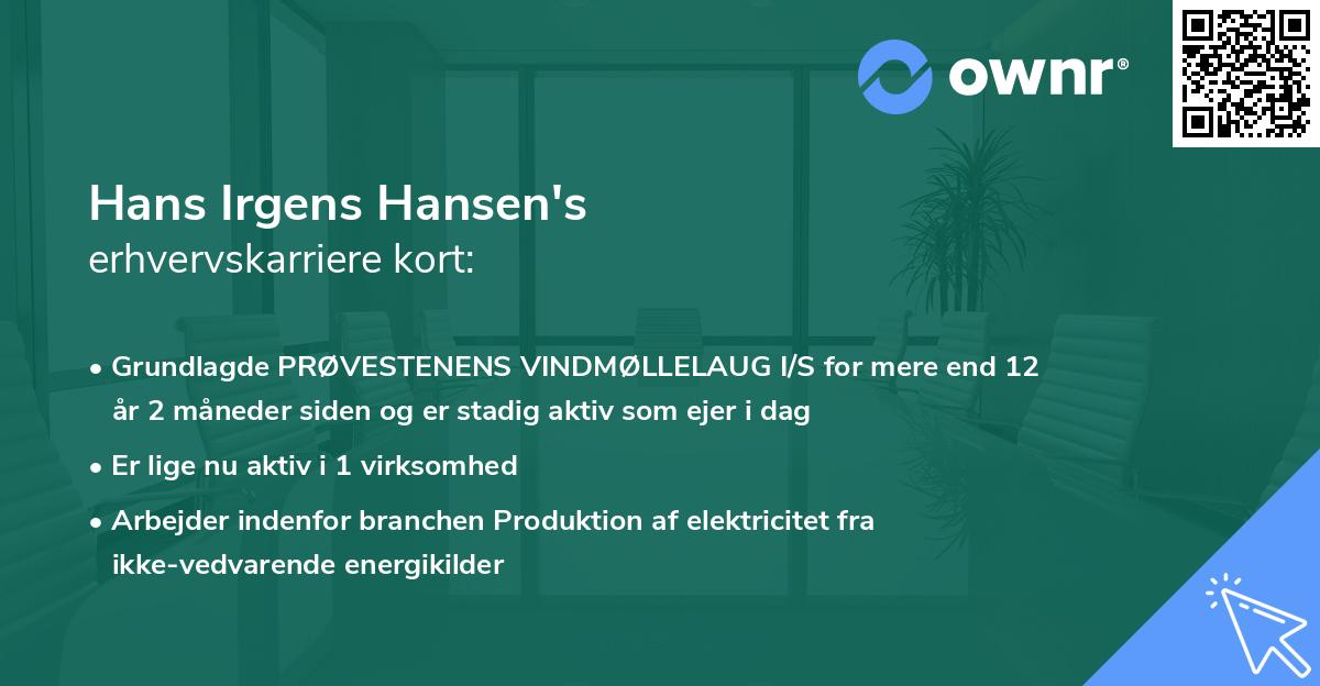 Hans Irgens Hansen's erhvervskarriere kort