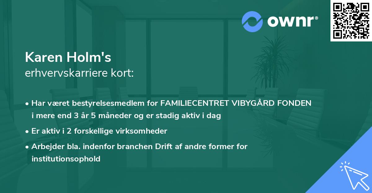 Karen Holm's erhvervskarriere kort