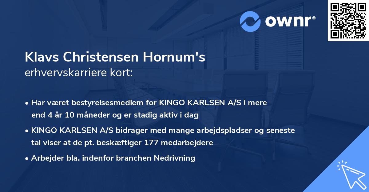 Klavs Christensen Hornum's erhvervskarriere kort