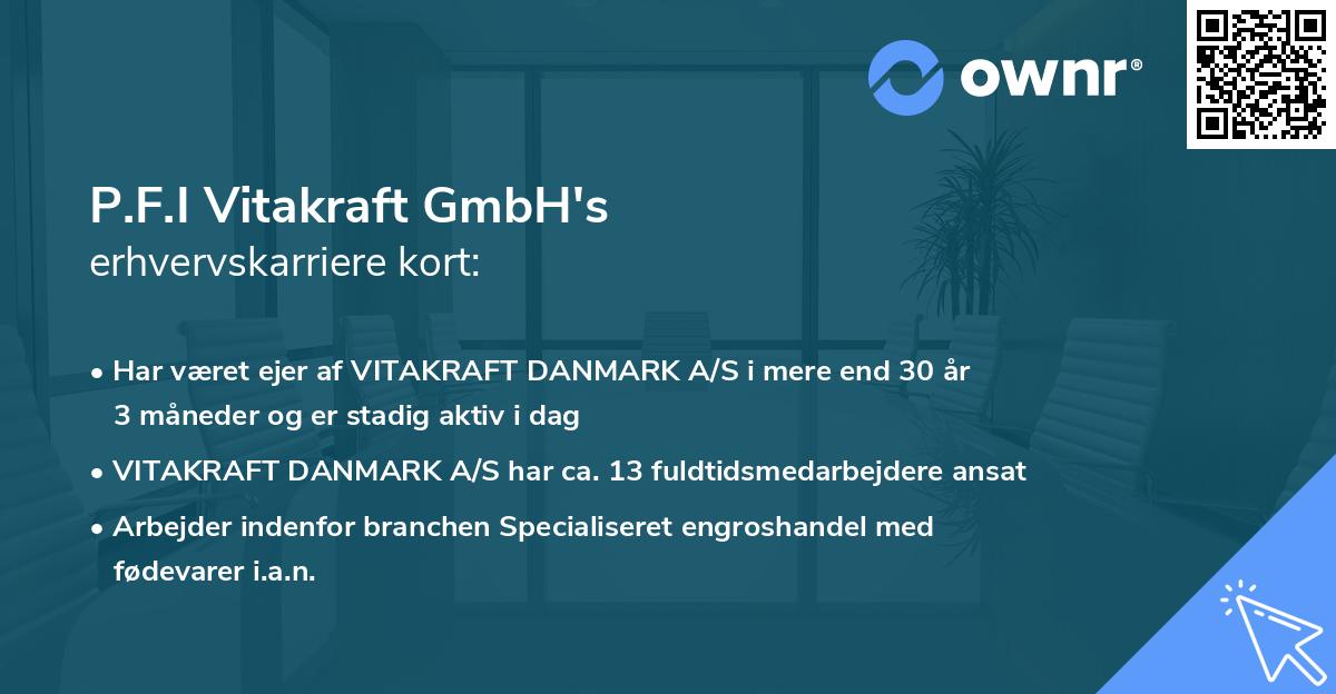 P.F.I Vitakraft GmbH's erhvervskarriere kort