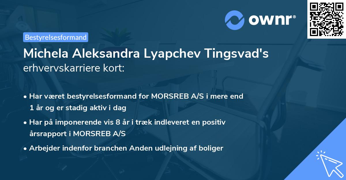 Michela Aleksandra Lyapchev Tingsvad's erhvervskarriere kort