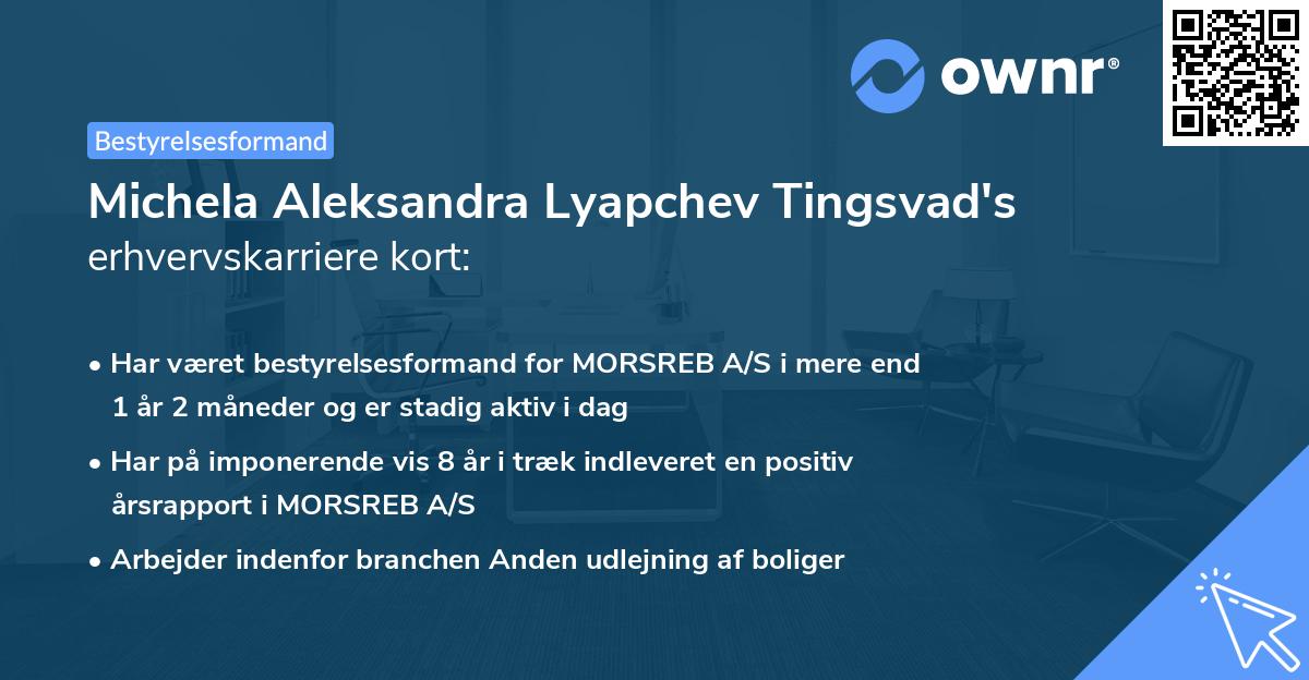 Michela Aleksandra Lyapchev Tingsvad's erhvervskarriere kort