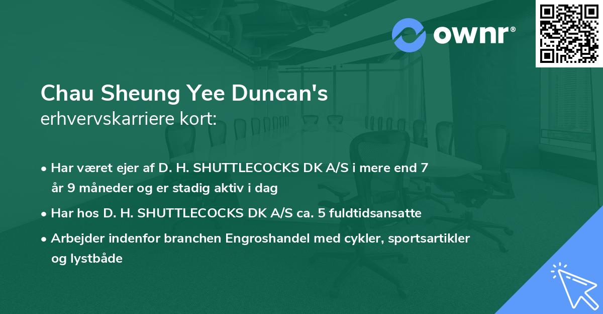 Chau Sheung Yee Duncan's erhvervskarriere kort