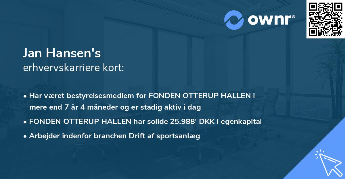 Jan Hansen's erhvervskarriere kort