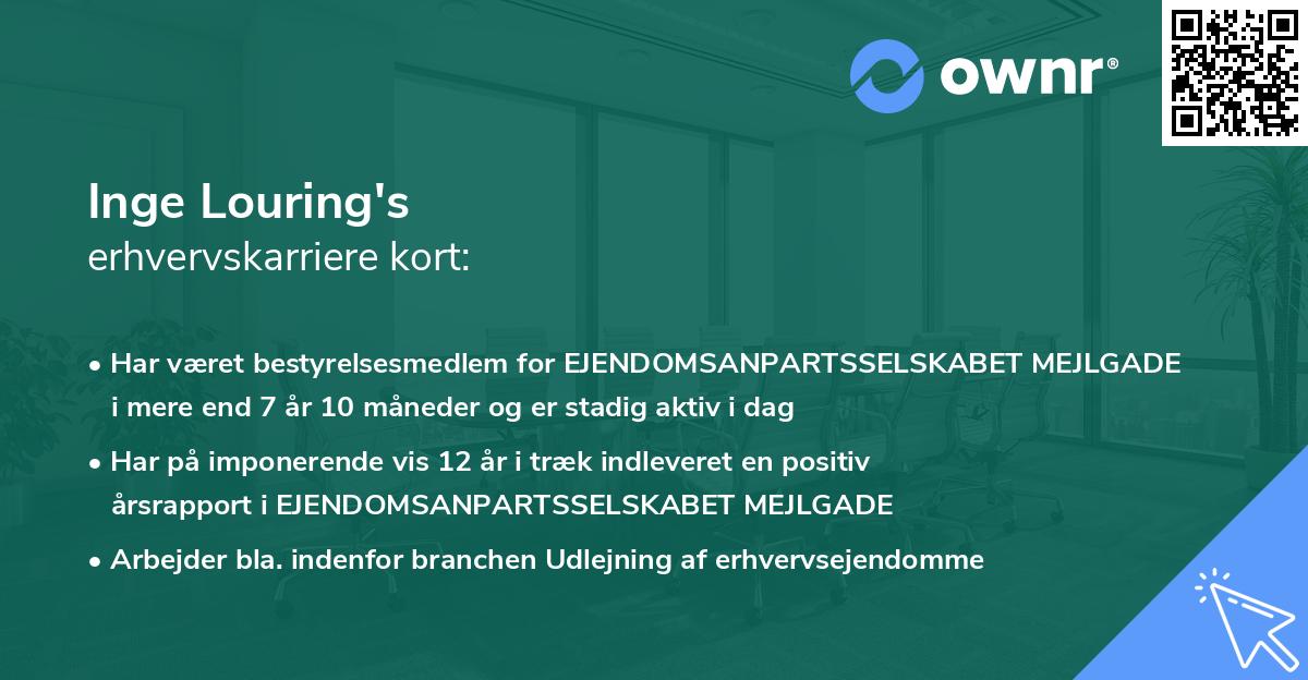 Inge Louring's erhvervskarriere kort