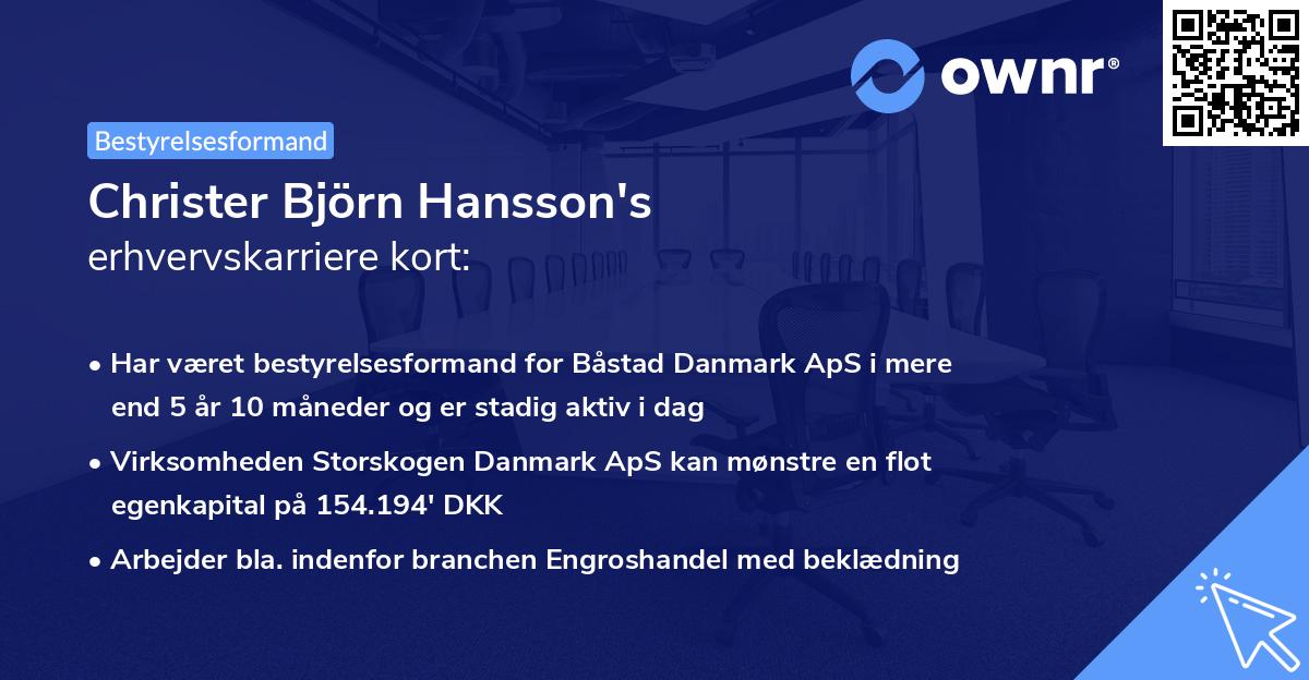 Christer Björn Hansson's erhvervskarriere kort