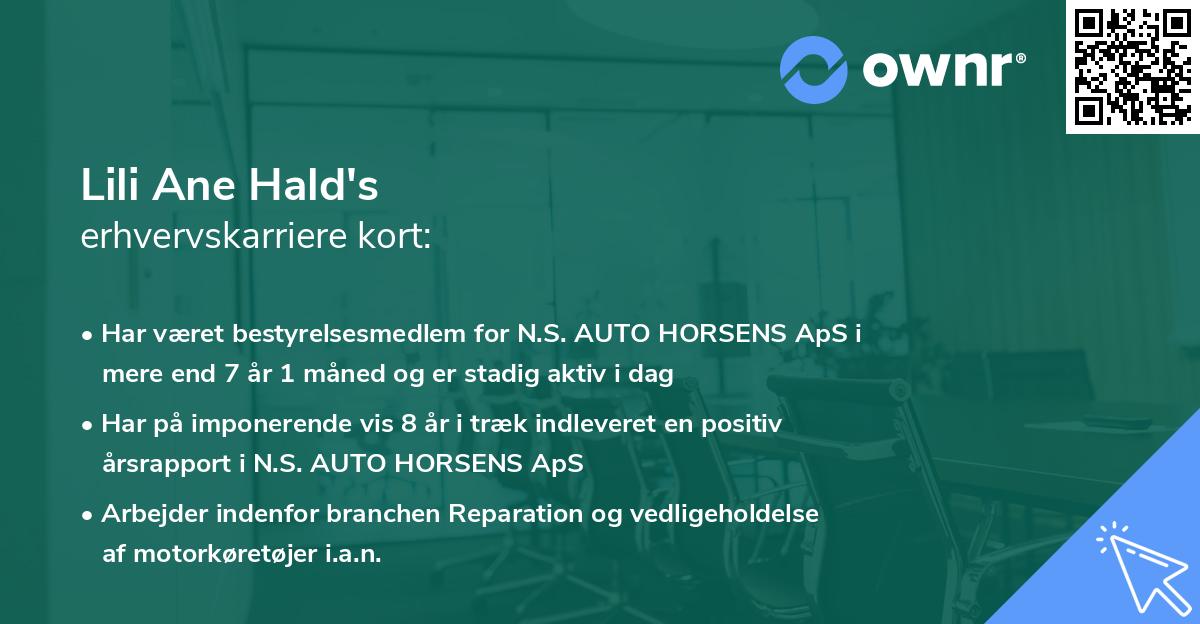 Lili Ane Hald's erhvervskarriere kort