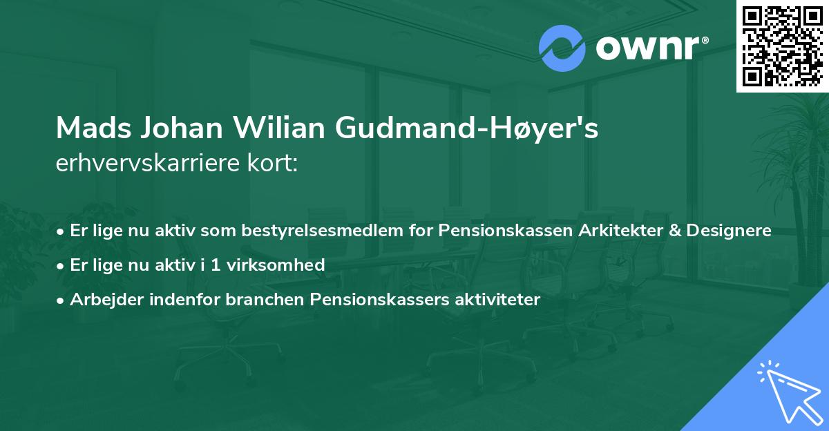 Mads Johan Wilian Gudmand-Høyer's erhvervskarriere kort