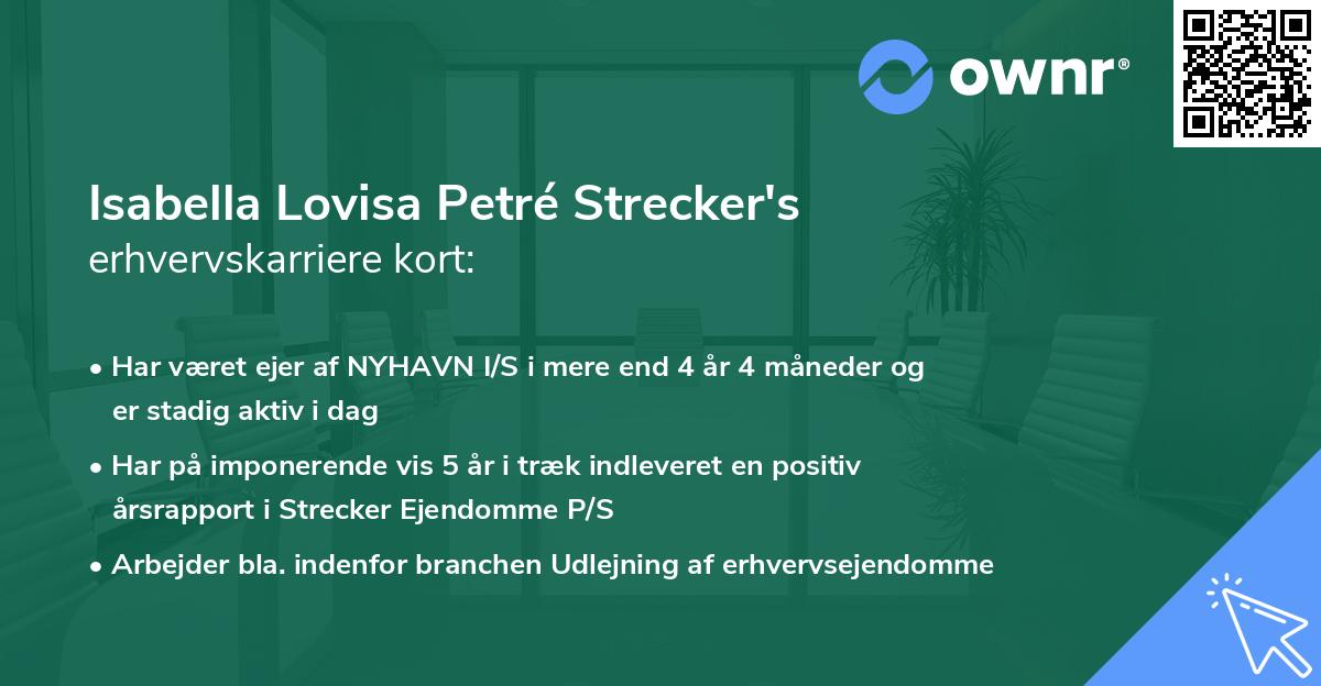 Isabella Lovisa Petré Strecker's erhvervskarriere kort