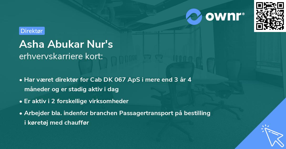 Asha Abukar Nur's erhvervskarriere kort