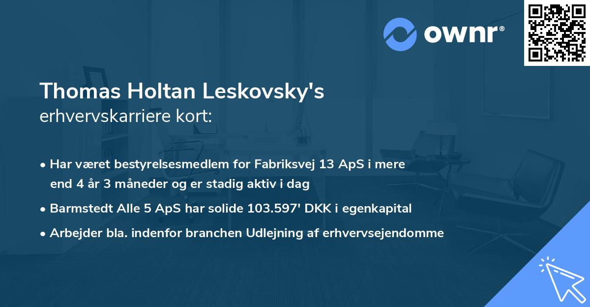 Thomas Holtan Leskovsky's erhvervskarriere kort