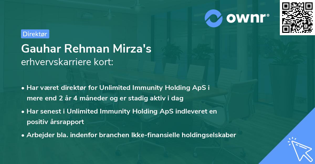 Gauhar Rehman Mirza's erhvervskarriere kort