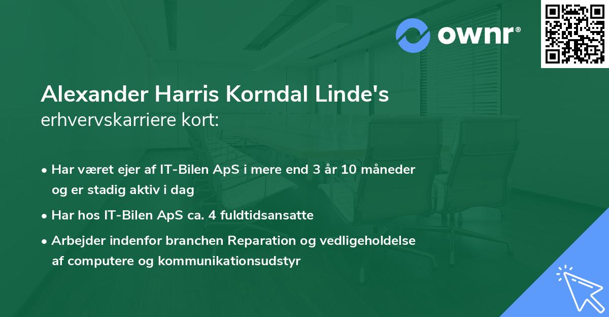 Alexander Harris Korndal Linde's erhvervskarriere kort