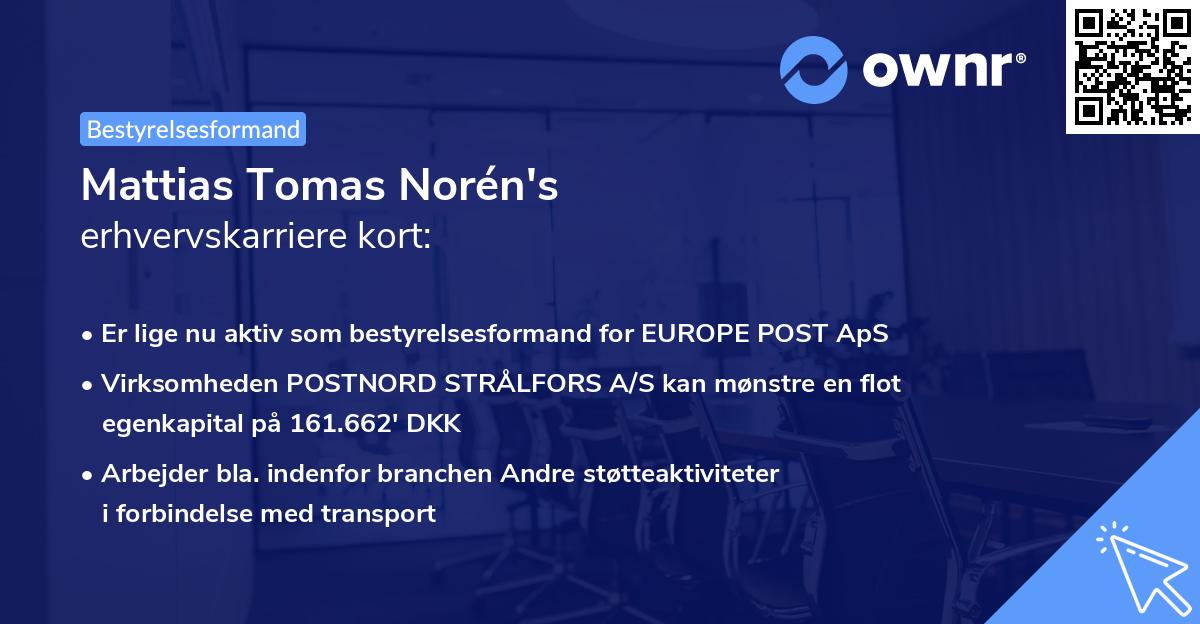 Mattias Tomas Norén's erhvervskarriere kort