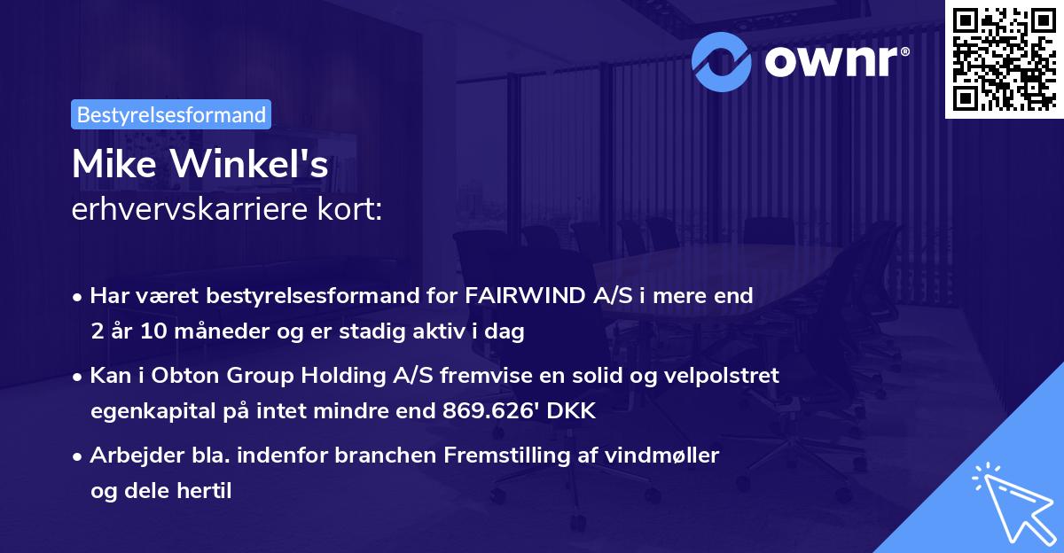 Mike Winkel's erhvervskarriere kort